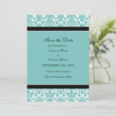 Blauwgroen Damasfoto Weddenschap Sla de datumkaart Save The Date (Staand voorkant)