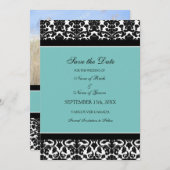 Blauwgroen Damasfoto Weddenschap Sla de datumkaart Save The Date (Voorkant / Achterkant)