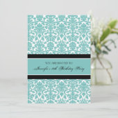 Blauwgroen Damask 18e Birthday Party-uitnodigingen Kaart (Staand voorkant)