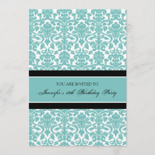 Blauwgroen Damask 18e Birthday Party-uitnodigingen Kaart