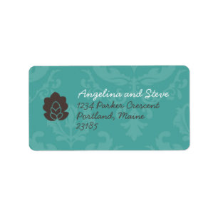 Blauwgroen Damask adresetiketten Etiket