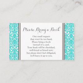 Blauwgroen Damask Baby shower Book Request Kaart