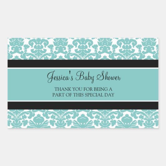 Blauwgroen Damask Baby shower Favor Stickers (Voorkant)