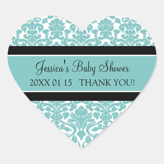 Blauwgroen Damask Baby shower Favor Stickers (Voorkant)
