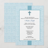 Blauwgroen Damask Baptismal Invitation. Kaart (Voorkant / Achterkant)