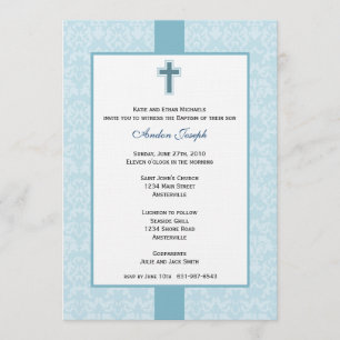 Blauwgroen Damask Baptismal Invitation. Kaart