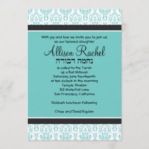 Blauwgroen Damask Bat Mitzvah Uitnodiging