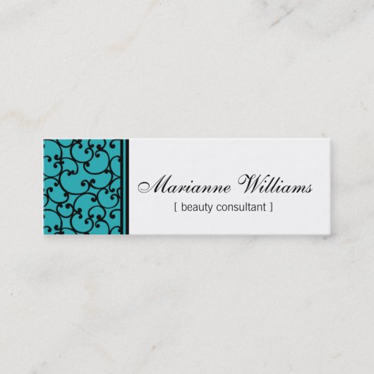 Blauwgroen Damask Beauty Micro Mini Visitekaartjes (Voorkant)