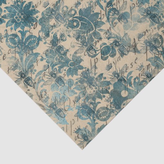 Blauwgroen Damask Bee Tissuepapier (Detail)