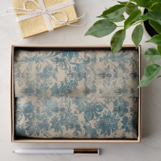 Blauwgroen Damask Bee Tissuepapier (Geschenk)