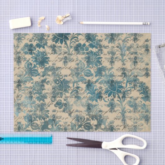Blauwgroen Damask Bee Tissuepapier (Craft)