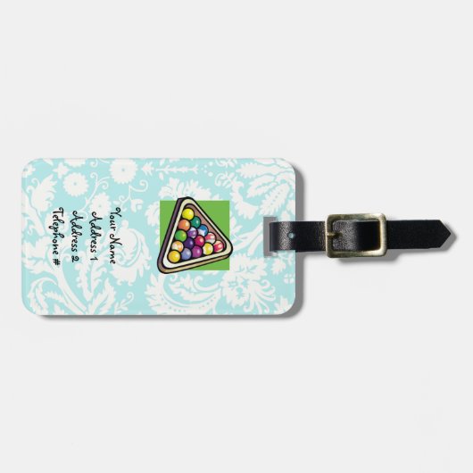 Blauwgroen Damask Billiards Bagagelabel (Voorkant horizontaal)