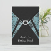 Blauwgroen Damask Black 21e verjaardagsfeestje uit Kaart (Staand voorkant)