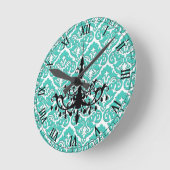 Blauwgroen Damask Black Chandelier Ronde Klok (Hoek)