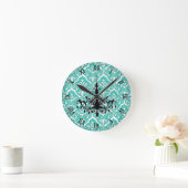 Blauwgroen Damask Black Chandelier Ronde Klok (Huis)