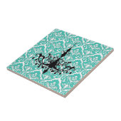 Blauwgroen Damask Black Chandelier Tegeltje (Zijkant)