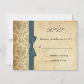 Blauwgroen Damask Bow Wedding RSVP (Voorkant)