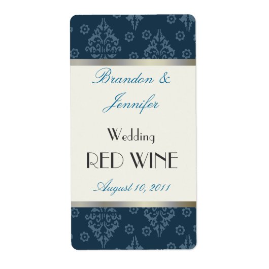 Blauwgroen Damask Bruiloft Mini Wijnlabels Etiket (Voorkant)