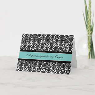 Blauwgroen Damask Cousin Maid of Honor Uitnodiging
