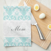 Blauwgroen Damask Custom Tea Towel Kitchen Theedoek (Quarter Fold)