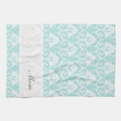 Blauwgroen Damask Custom Tea Towel Kitchen Theedoek (Horizontaal)
