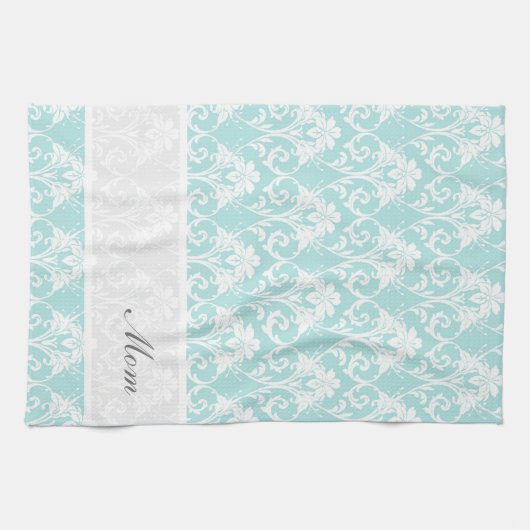 Blauwgroen Damask Custom Tea Towel Kitchen Theedoek (Horizontaal)