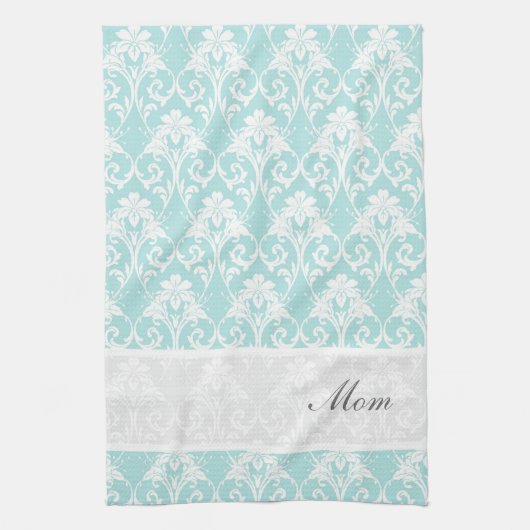 Blauwgroen Damask Custom Tea Towel Kitchen Theedoek (Verticaal)