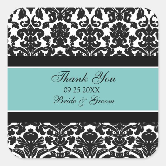 Blauwgroen Damask Dank u bruiloft gunst Labels (Voorkant)