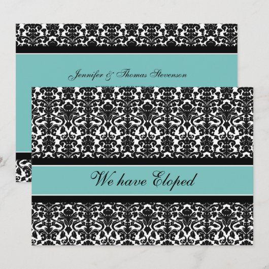 Blauwgroen Damask Elopement koninklijke kaarten (Voorkant / Achterkant)