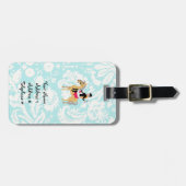 Blauwgroen Damask Equestrian Bagagelabel (Voorkant horizontaal)