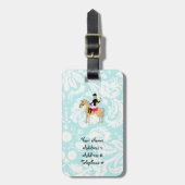 Blauwgroen Damask Equestrian Bagagelabel (Voorkant verticaal)