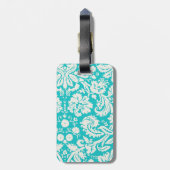 Blauwgroen Damask Equestrian Bagagelabel (Achterkant verticaal)
