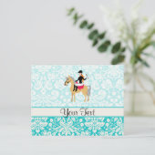 Blauwgroen Damask Equestrian Briefkaart (Staand voorkant)