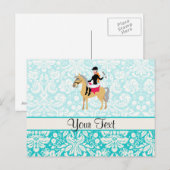 Blauwgroen Damask Equestrian Briefkaart (Voorkant / Achterkant)