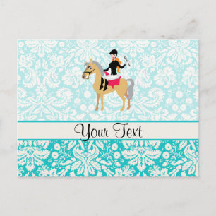 Blauwgroen Damask Equestrian Briefkaart