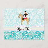 Blauwgroen Damask Equestrian Briefkaart (Voorkant)