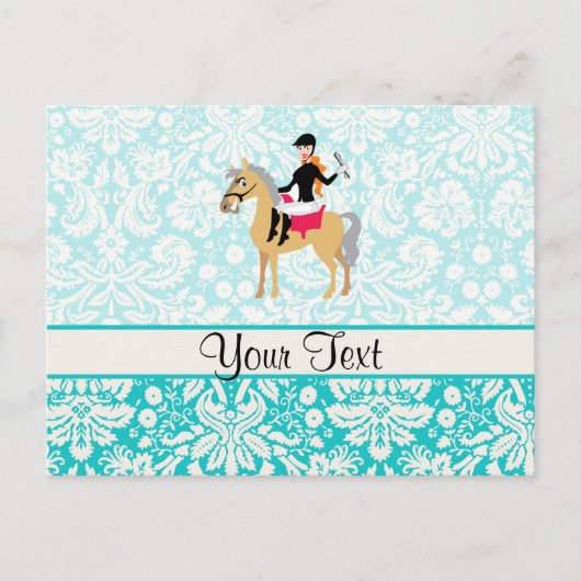 Blauwgroen Damask Equestrian Briefkaart (Voorkant)