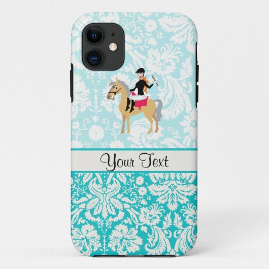 Blauwgroen Damask Equestrian Case-Mate iPhone Case (Achterkant)