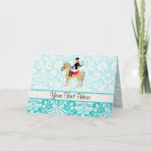 Blauwgroen Damask Equestrian Kaart (Voorkant)