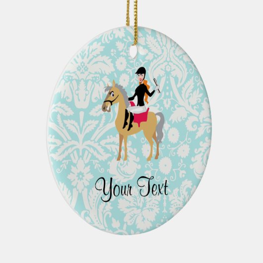 Blauwgroen Damask Equestrian Keramisch Ornament (Rechts)