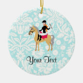 Blauwgroen Damask Equestrian Keramisch Ornament (Voorkant)