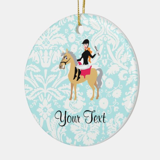 Blauwgroen Damask Equestrian Keramisch Ornament (Links)