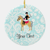 Blauwgroen Damask Equestrian Keramisch Ornament (Achterkant)