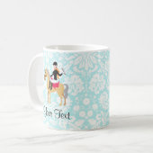 Blauwgroen Damask Equestrian Koffiemok (Voorkant links)