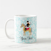 Blauwgroen Damask Equestrian Koffiemok (Links)