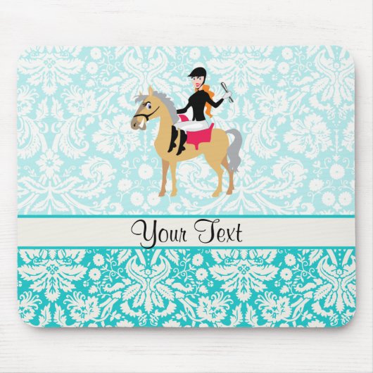 Blauwgroen Damask Equestrian Muismat (Voorkant)