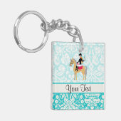 Blauwgroen Damask Equestrian Sleutelhanger (Voorkant Links)