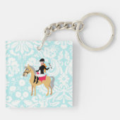 Blauwgroen Damask Equestrian Sleutelhanger (Achterkant)