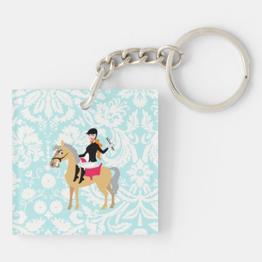 Blauwgroen Damask Equestrian Sleutelhanger (Achterkant)