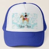 Blauwgroen Damask Equestrian Trucker Pet (Voorkant)